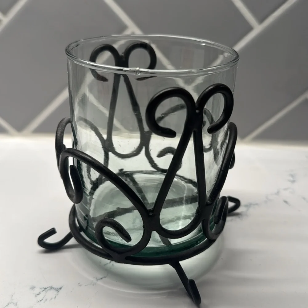 Black/rubbed bronze metal and glass candle holders trinket holders